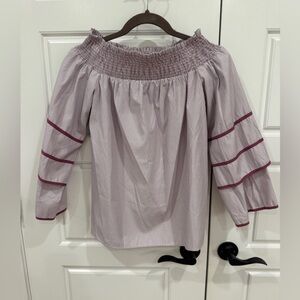 The Impeccable Pig Purple Striped Off-Shoulder Blouse